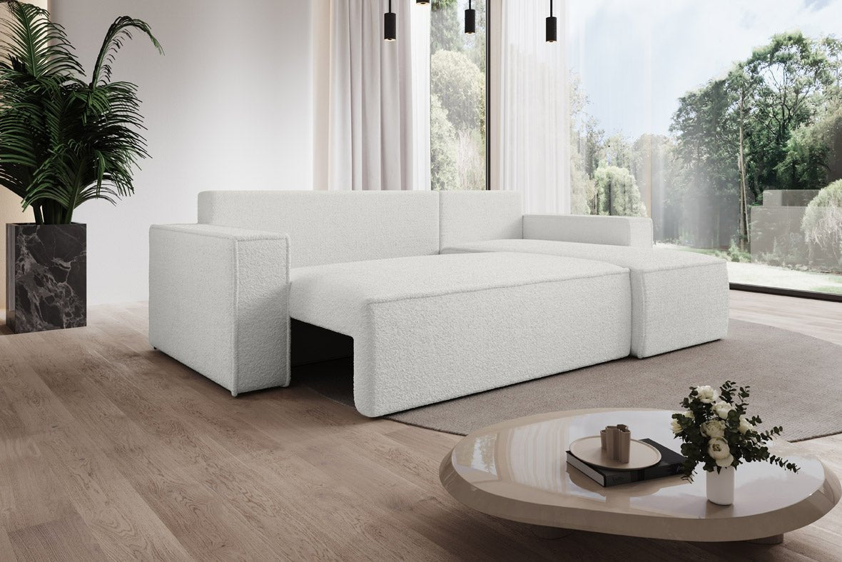 Designer Sofa Lorenzo with sleeping function and storage space made of terry cloth