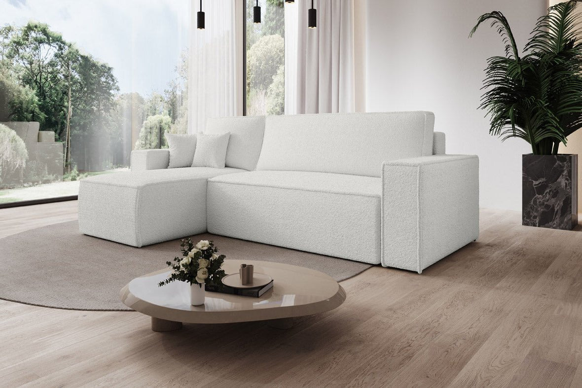 Designer Sofa Lorenzo with sleeping function and storage space made of terry cloth