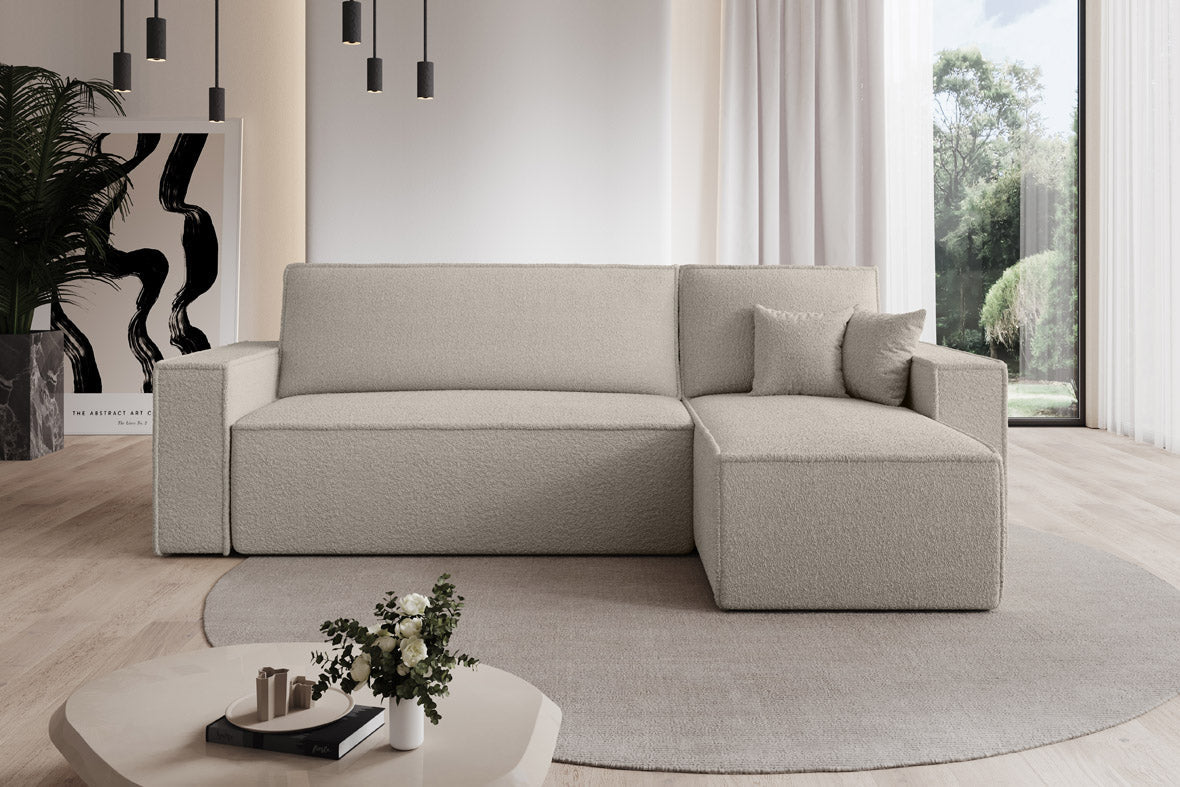 Designer Sofa Lorenzo with sleeping function and storage space made of terry cloth
