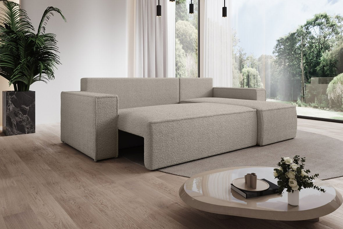 Designer Sofa Lorenzo with sleeping function and storage space made of terry cloth