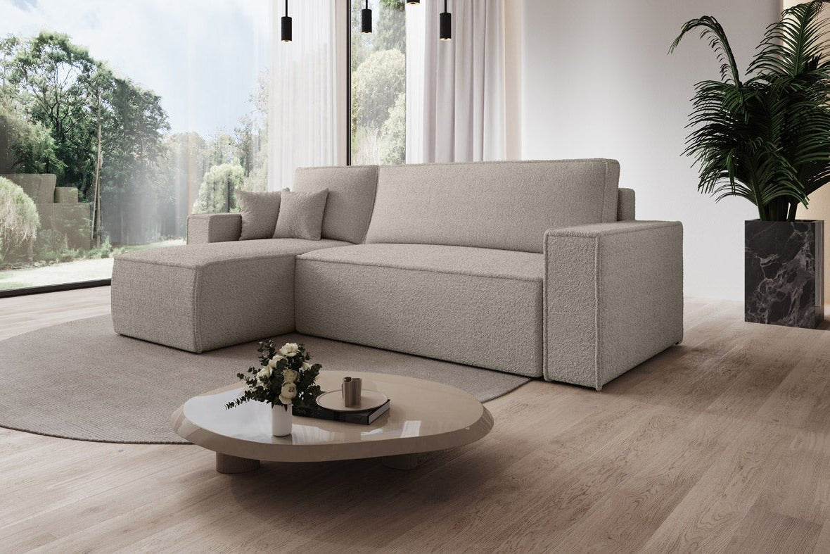 Designer Sofa Lorenzo with sleeping function and storage space made of terry cloth