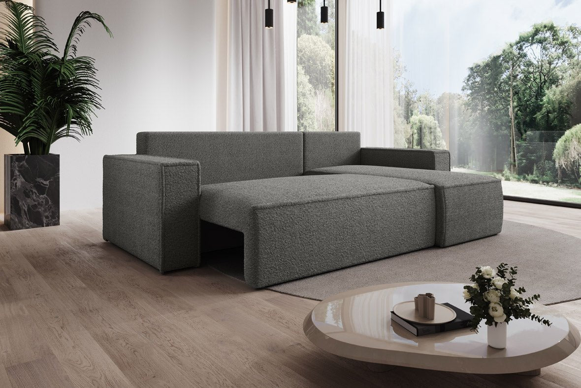 Designer Sofa Lorenzo with sleeping function and storage space made of terry cloth