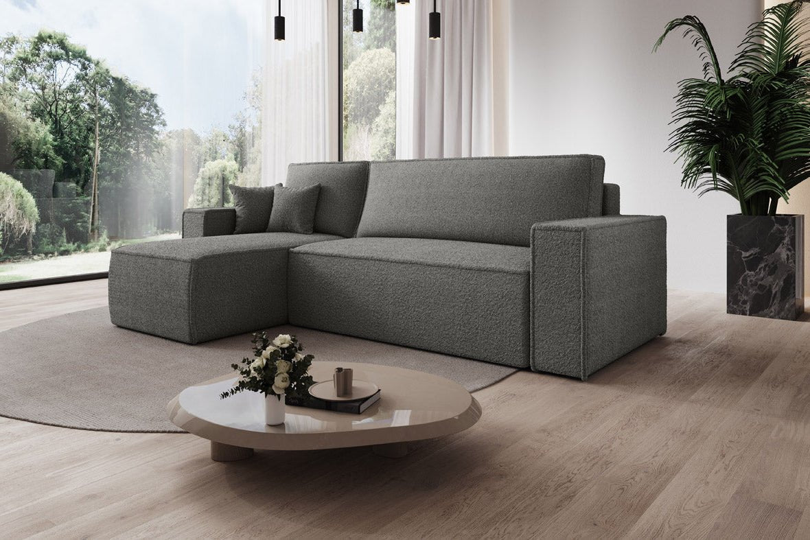 Designer Sofa Lorenzo with sleeping function and storage space made of terry cloth