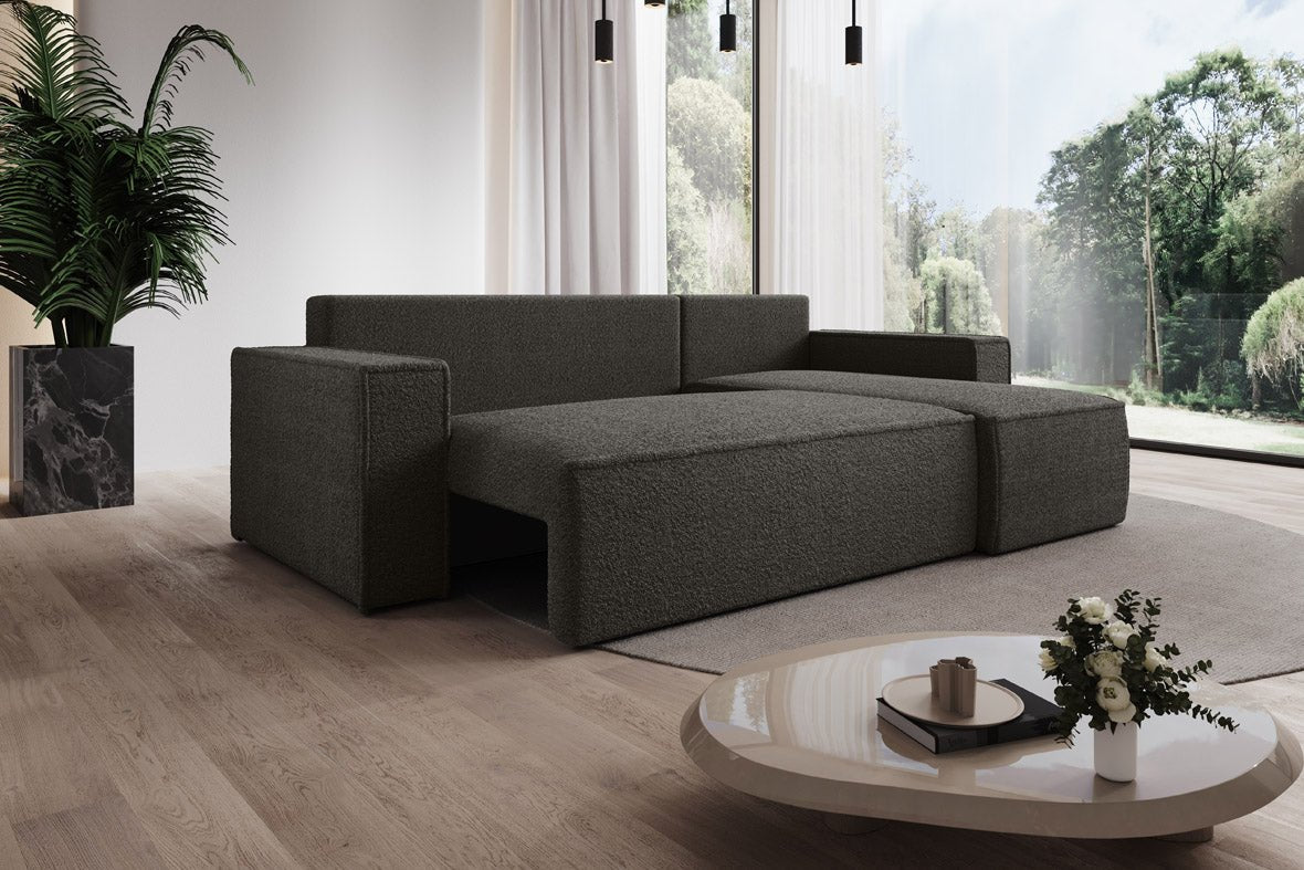 Designer Sofa Lorenzo with sleeping function and storage space made of terry cloth