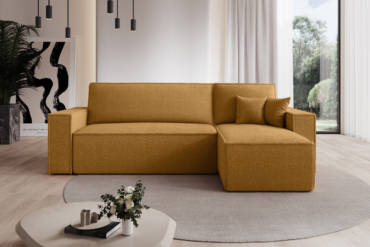 Designer Sofa Lorenzo with sleeping function and storage space made of terry cloth