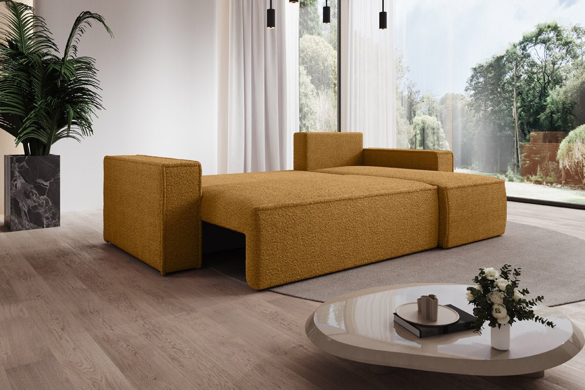 Designer Sofa Lorenzo with sleeping function and storage space made of terry cloth