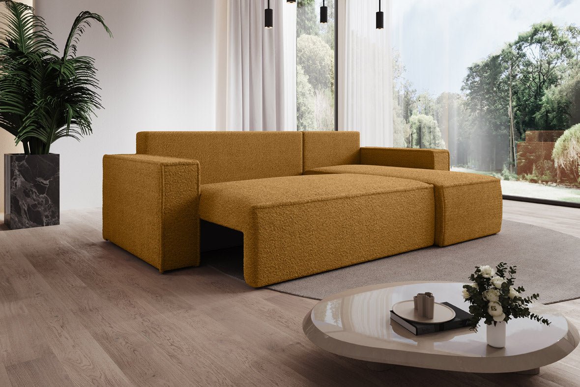 Designer Sofa Lorenzo with sleeping function and storage space made of terry cloth