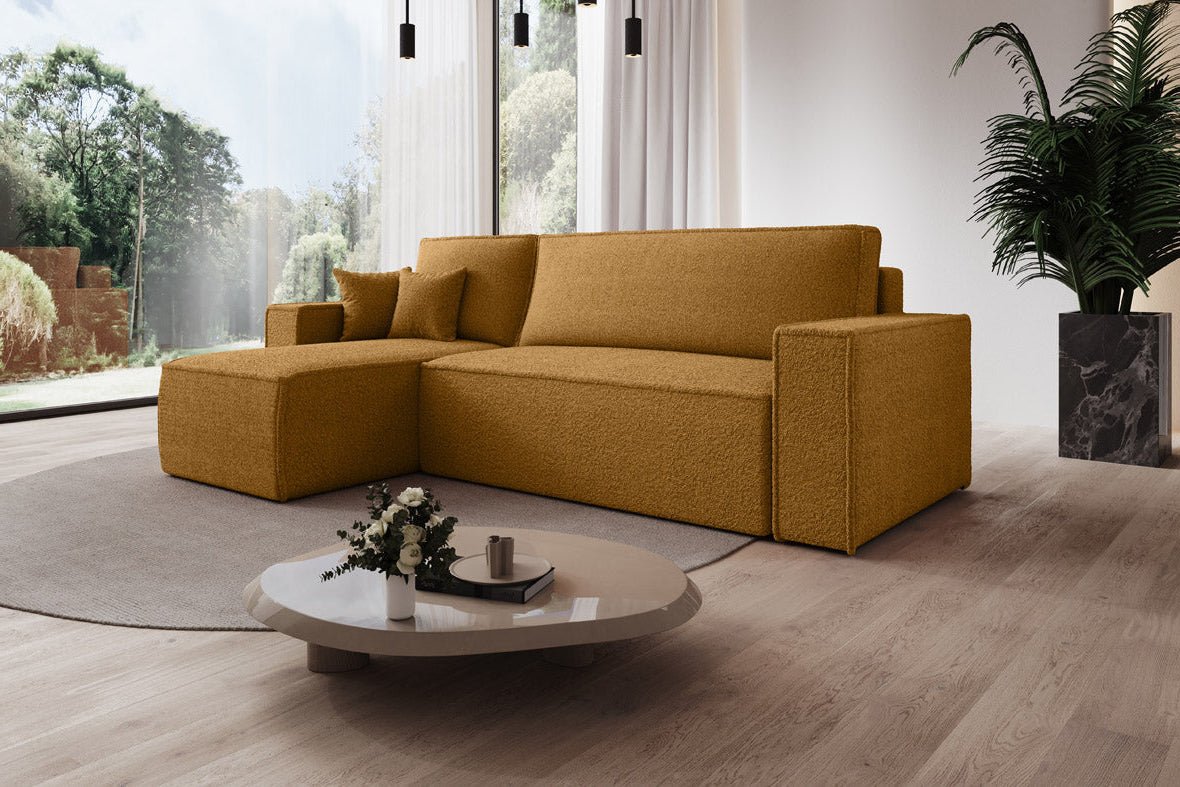 Designer Sofa Lorenzo with sleeping function and storage space made of terry cloth