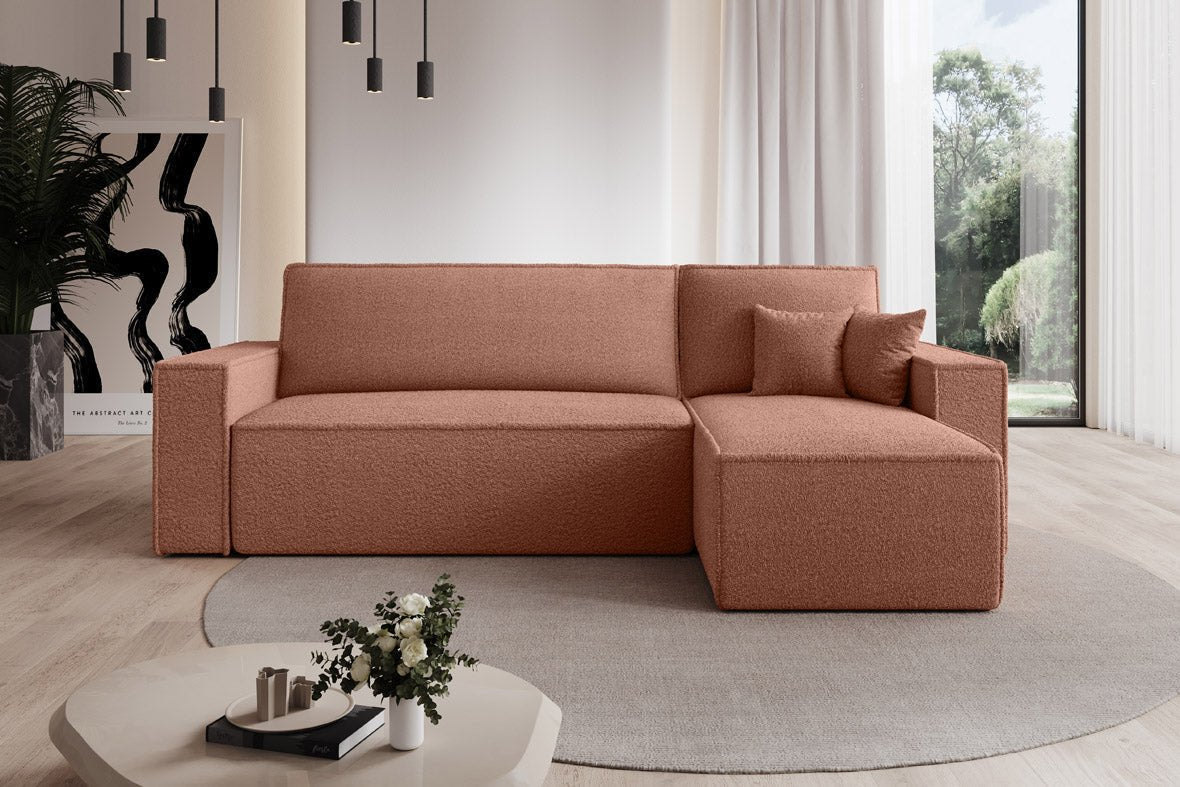 Designer Sofa Lorenzo with sleeping function and storage space made of terry cloth