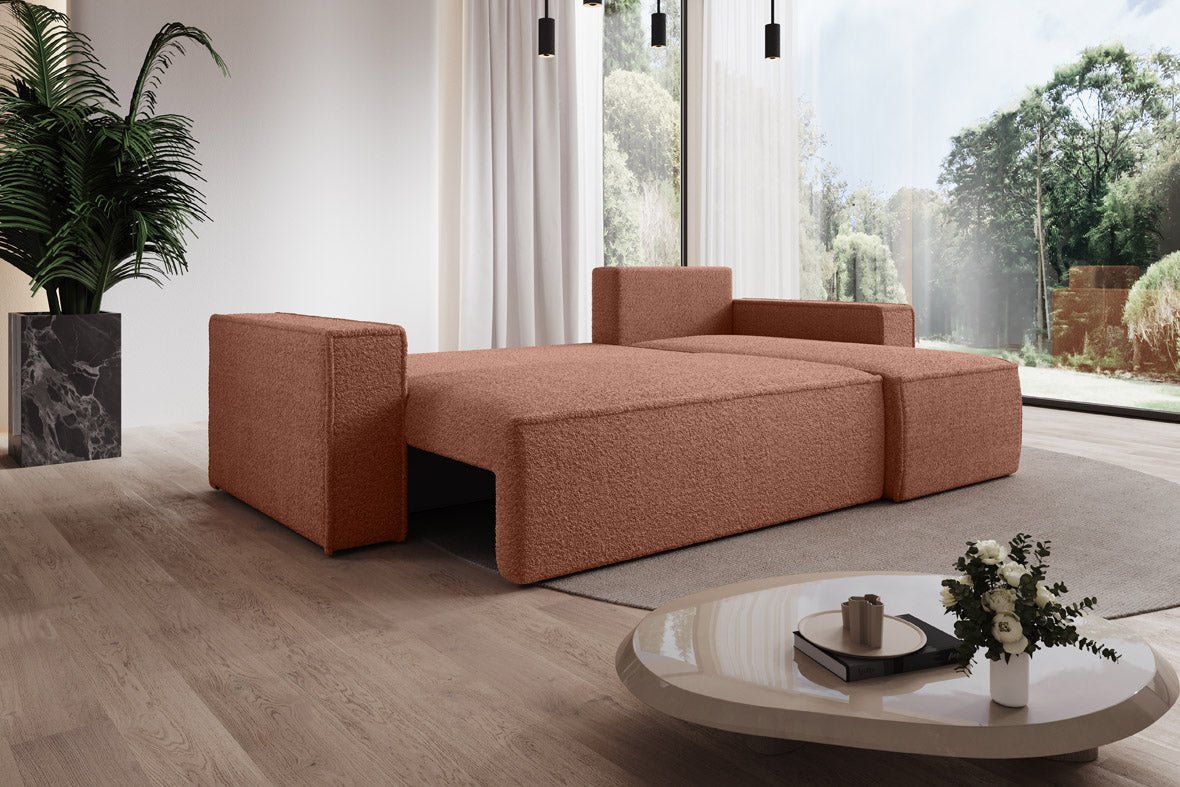 Designer Sofa Lorenzo with sleeping function and storage space made of terry cloth
