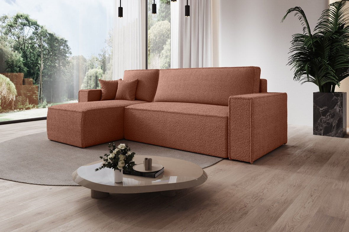 Designer Sofa Lorenzo with sleeping function and storage space made of terry cloth
