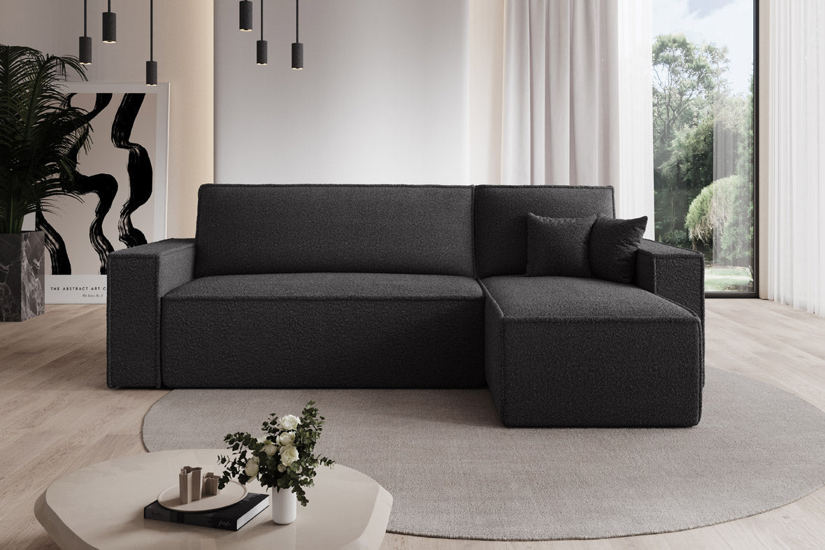 Designer Sofa Lorenzo with sleeping function and storage space made of terry cloth