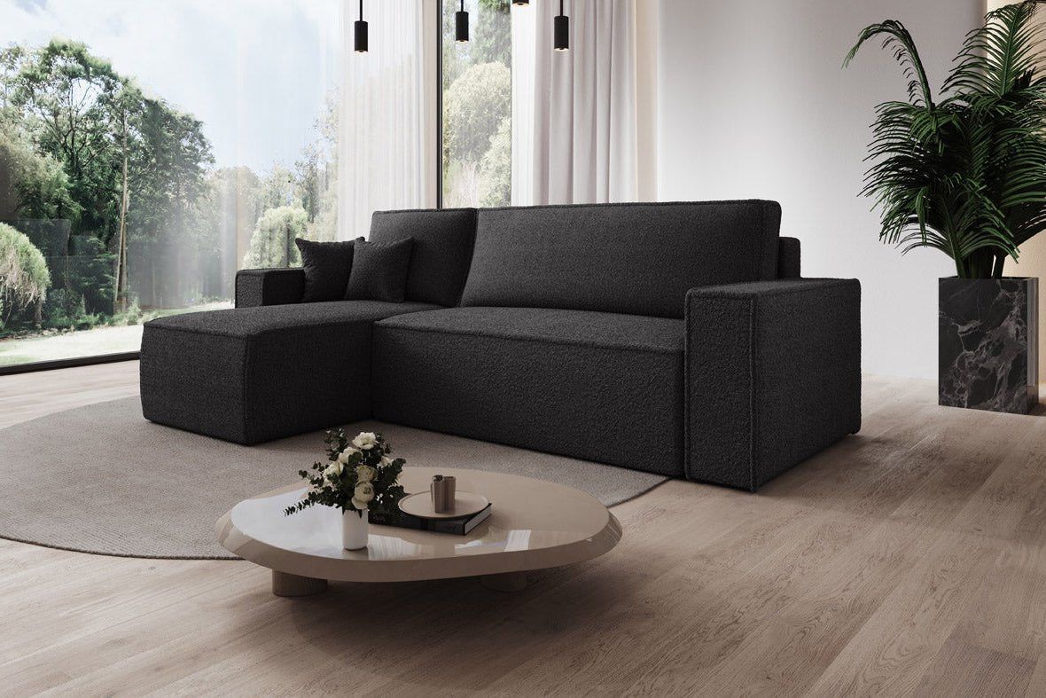 Designer Sofa Lorenzo with sleeping function and storage space made of terry cloth