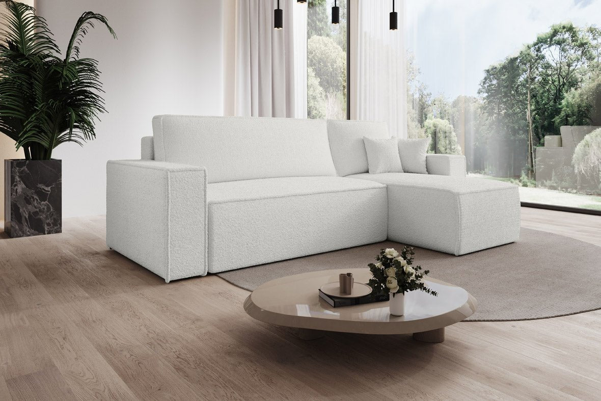 Designer Sofa Lorenzo with sleeping function and storage space made of terry cloth