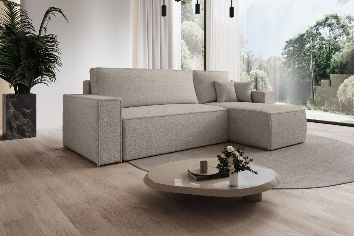Designer Sofa Lorenzo with sleeping function and storage space made of terry cloth