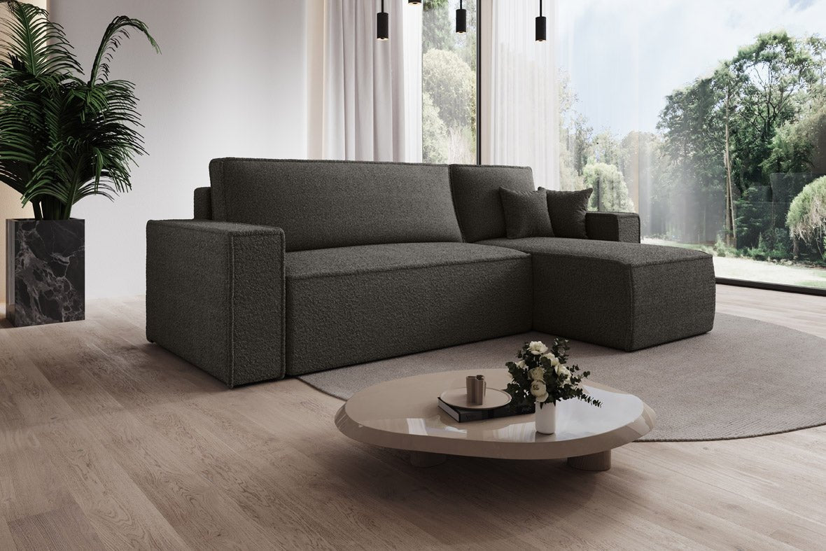 Designer Sofa Lorenzo with sleeping function and storage space made of terry cloth