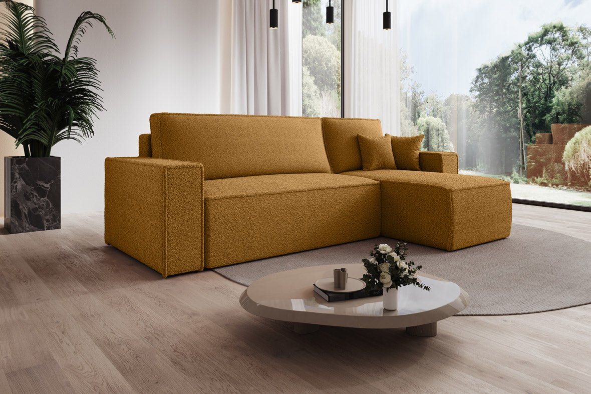 Designer Sofa Lorenzo with sleeping function and storage space made of terry cloth