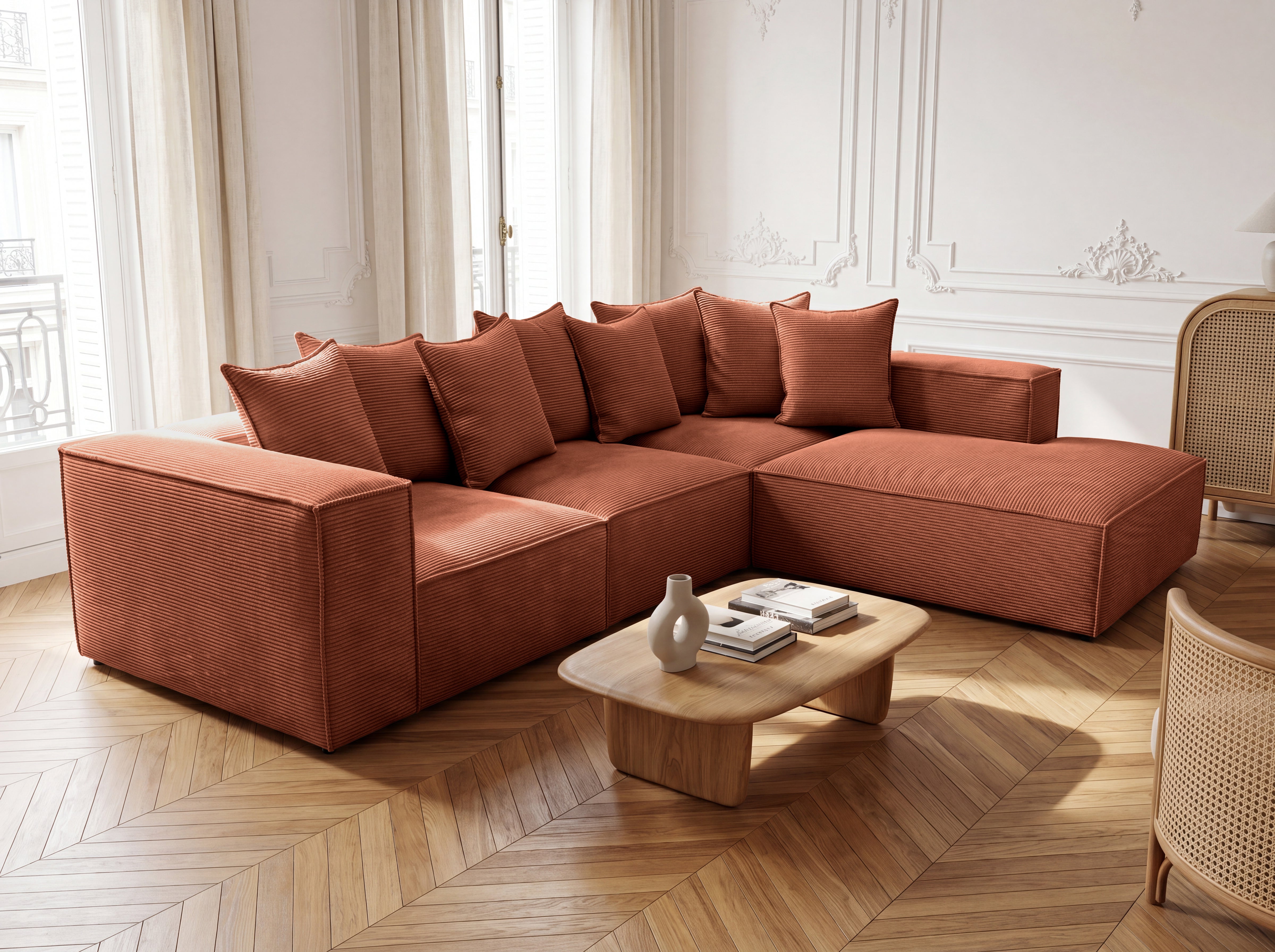 Designer Sofa Largo mit langer Ottomane in Cord