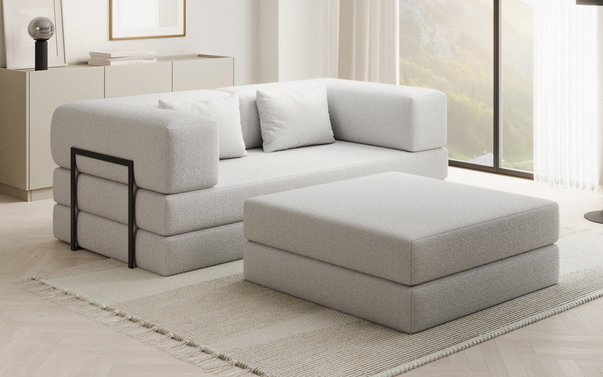 Lazy Spar Set: 3-Seater + Ottoman in Bouclé