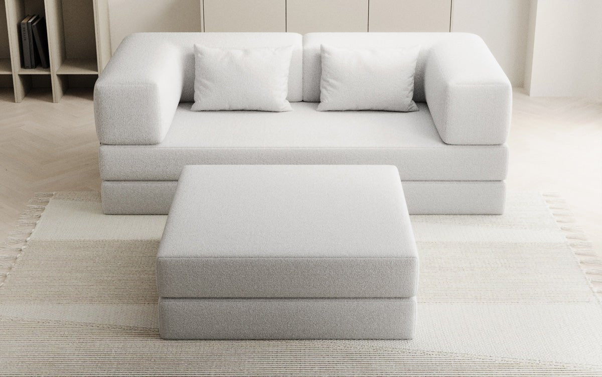 Lazy Spar Set: 3-Seater + Ottoman in Bouclé