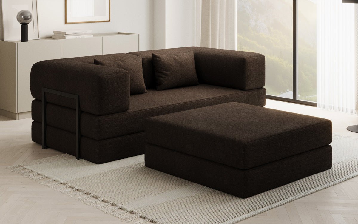 Lazy Spar Set: 3-Seater + Ottoman in Bouclé