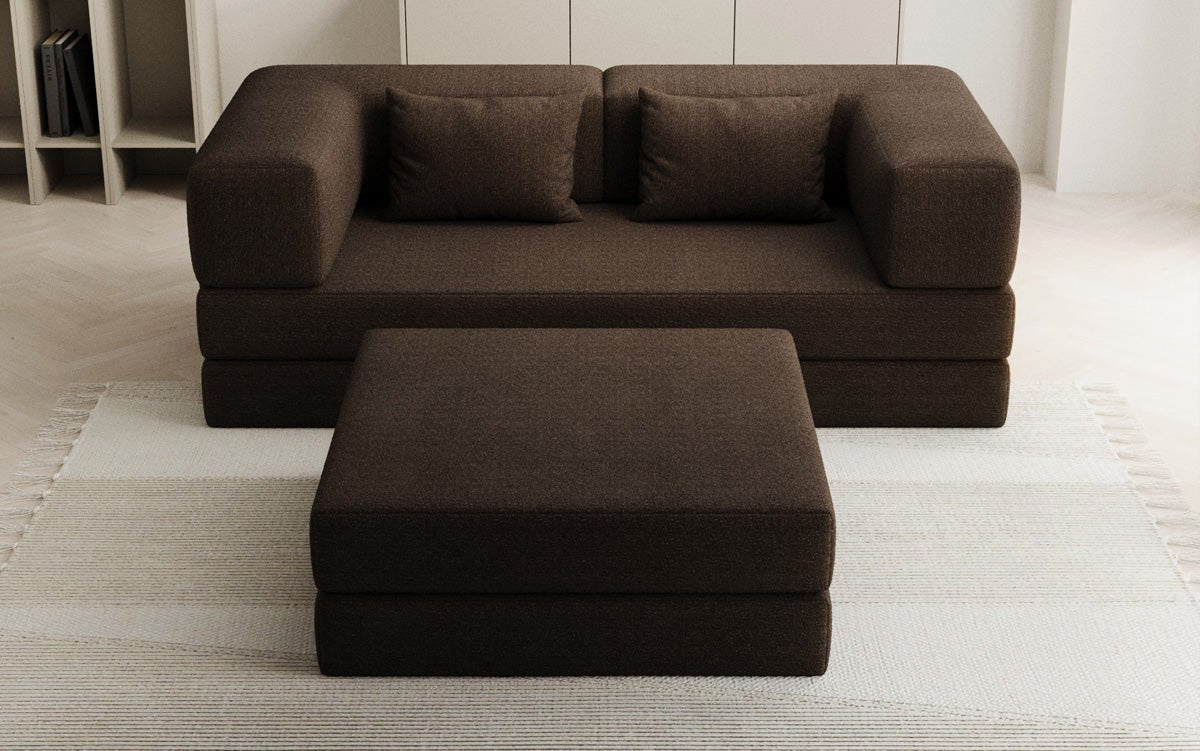 Lazy Spar Set: 3-Seater + Ottoman in Bouclé