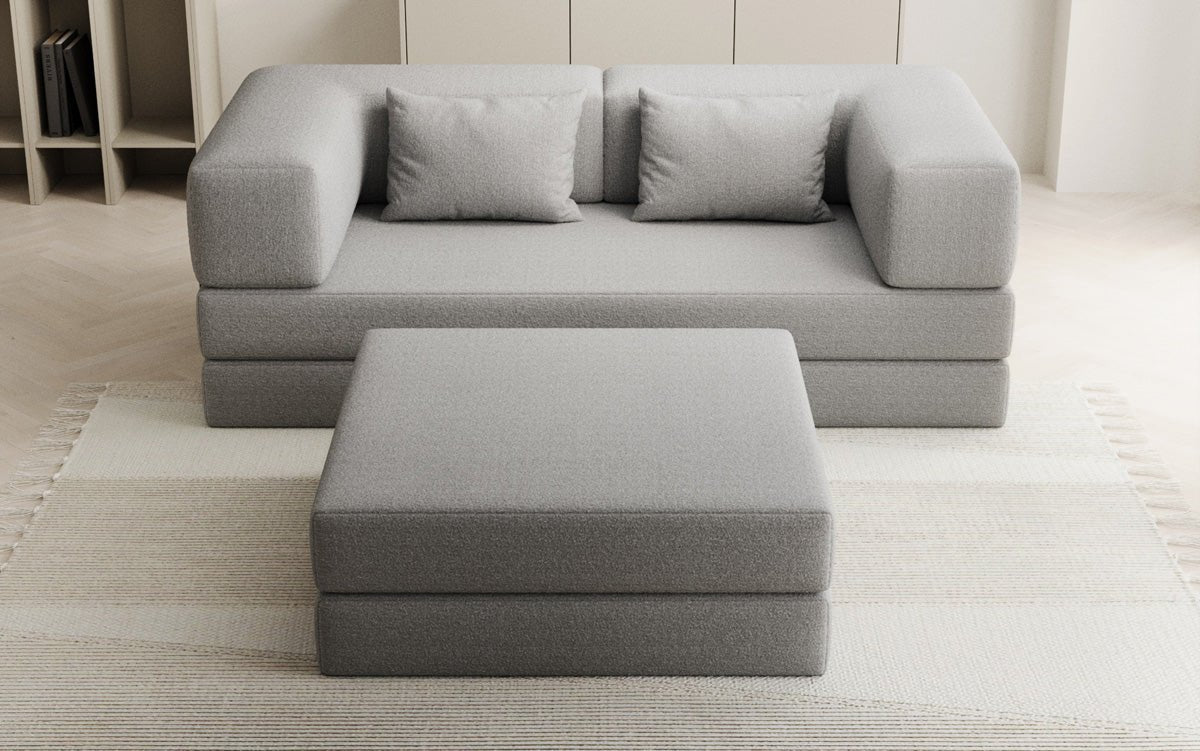 Lazy Spar Set: 3-Seater + Ottoman in Bouclé