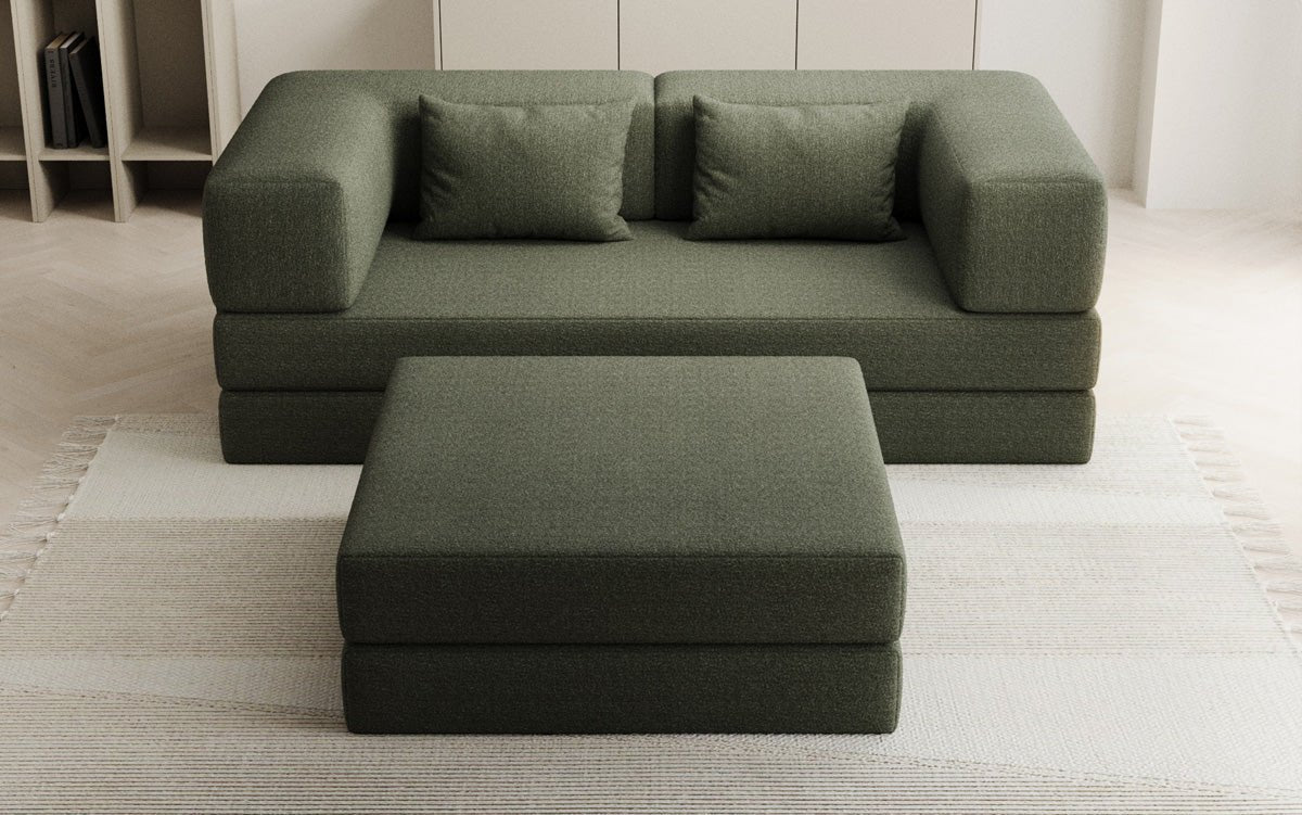 Lazy Spar Set: 3-Seater + Ottoman in Bouclé