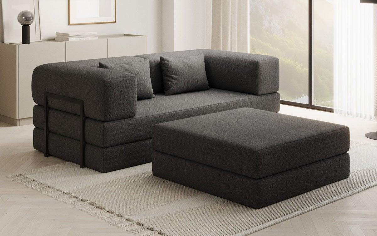 Lazy Spar Set: 3-Seater + Ottoman in Bouclé