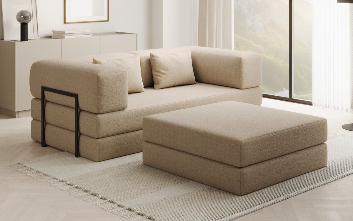 Lazy Spar Set: 3-Seater + Ottoman in Bouclé