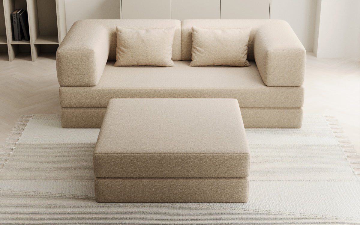 Lazy Spar Set: 3-Seater + Ottoman in Bouclé