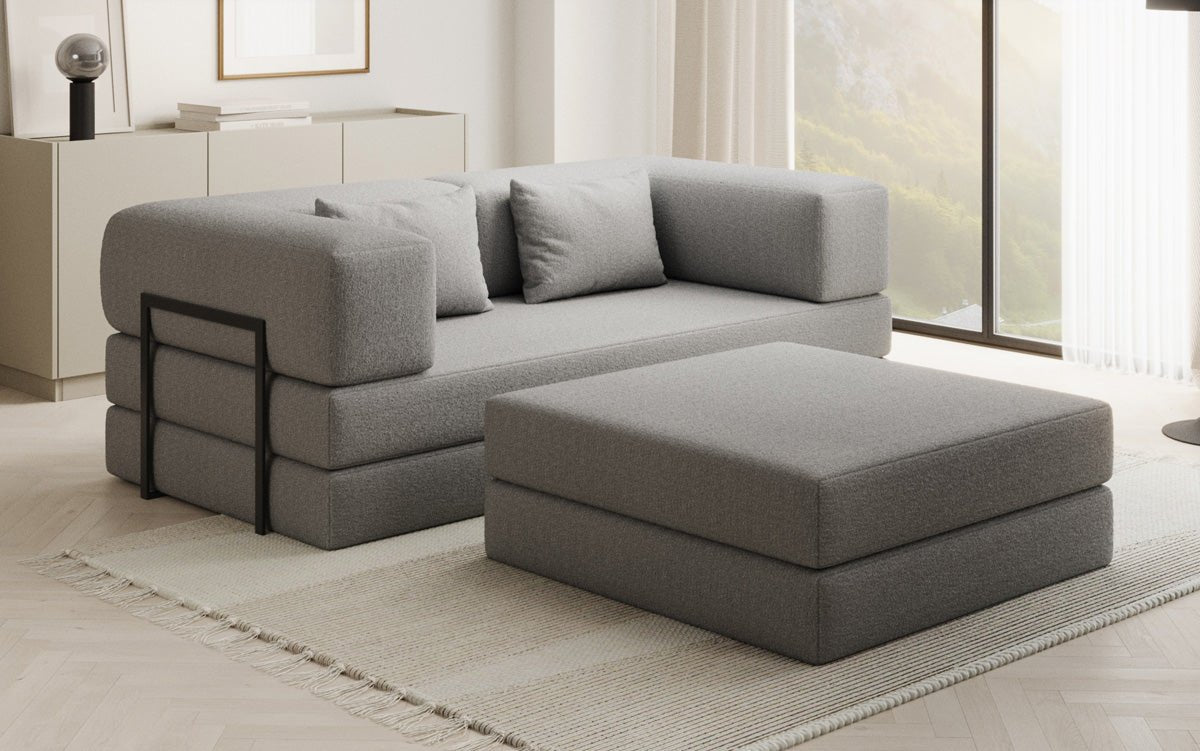 Lazy Spar Set: 3-Seater + Ottoman in Bouclé