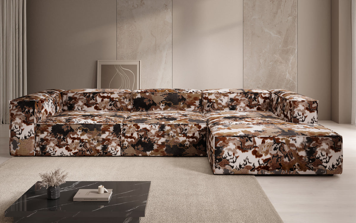 Designer corner sofa Lesley - jacquard with watercolor pattern