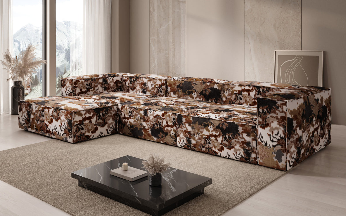 Designer corner sofa Lesley - jacquard with watercolor pattern