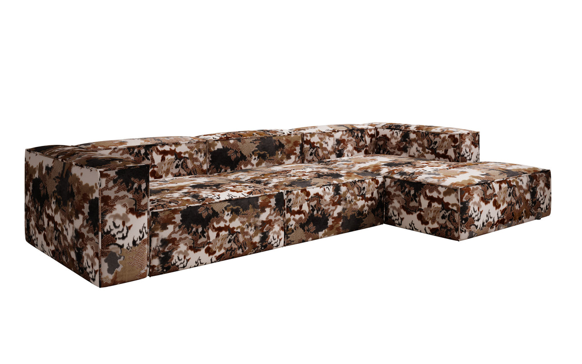 Designer corner sofa Lesley - jacquard with watercolor pattern