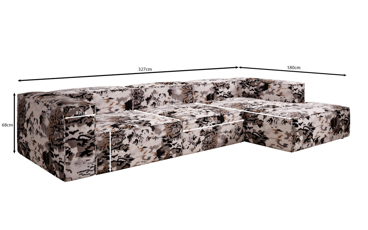 Designer corner sofa Lesley - jacquard with watercolor pattern