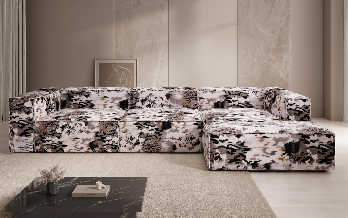 Designer corner sofa Lesley - jacquard with watercolor pattern