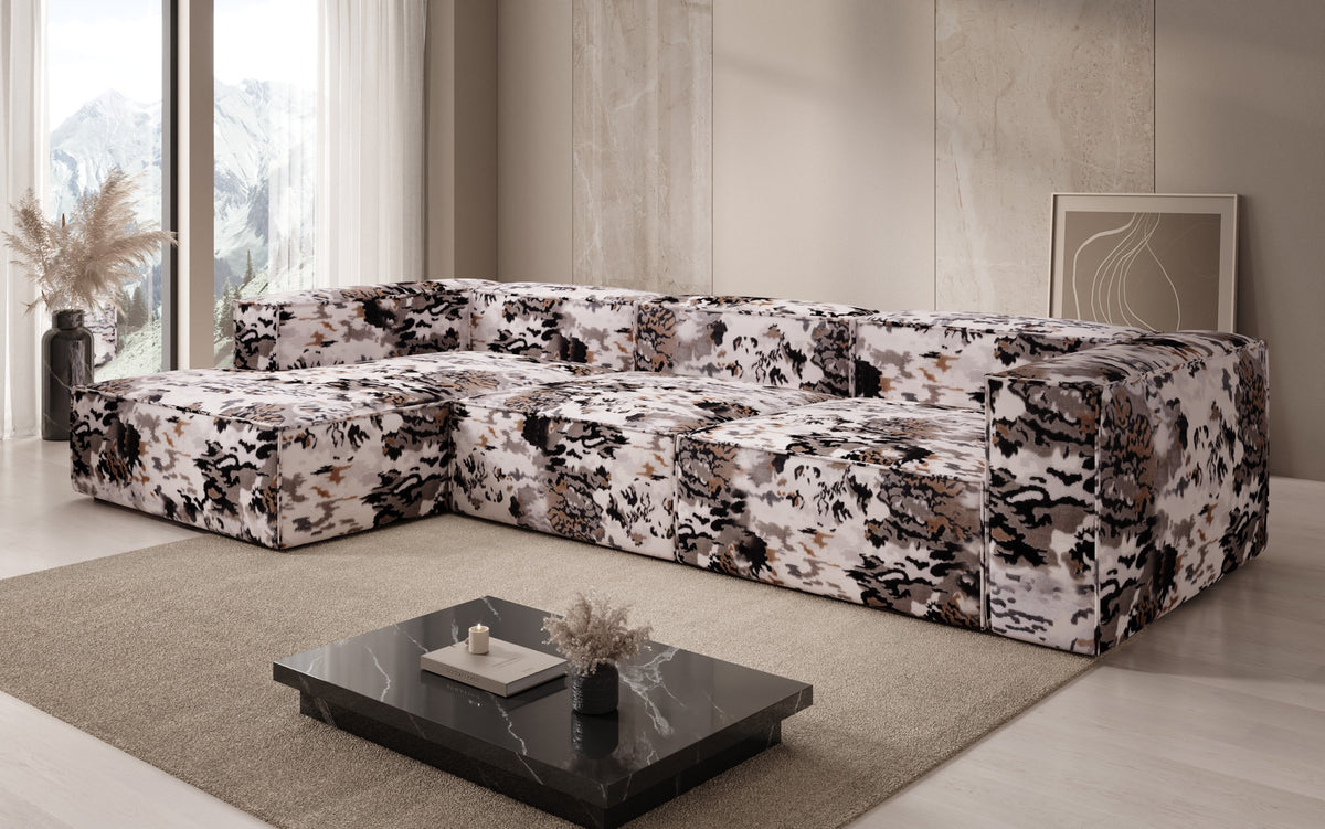Designer corner sofa Lesley - jacquard with watercolor pattern