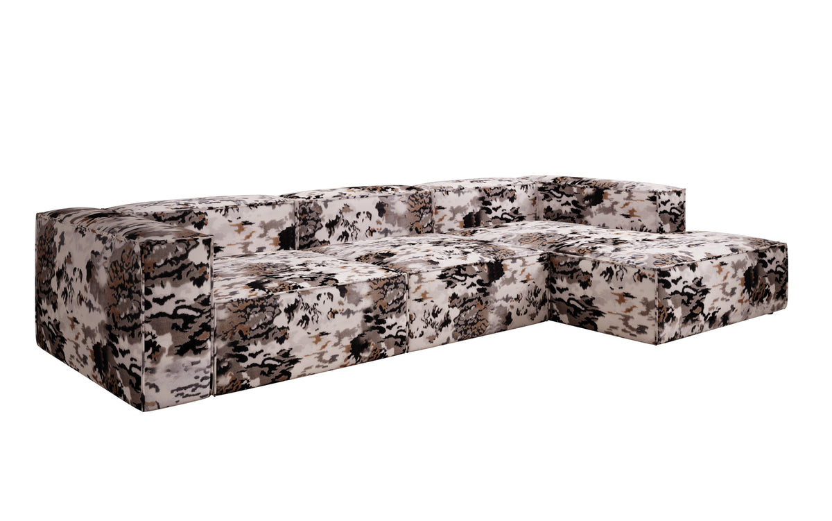 Designer corner sofa Lesley - jacquard with watercolor pattern