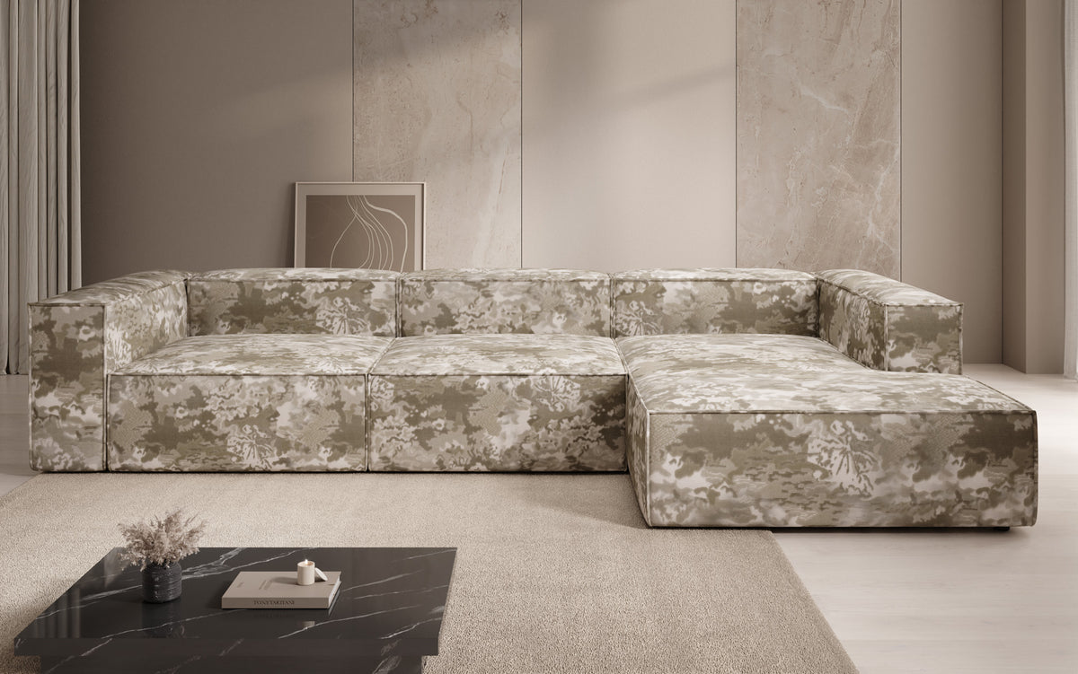 Designer corner sofa Lesley - jacquard with watercolor pattern