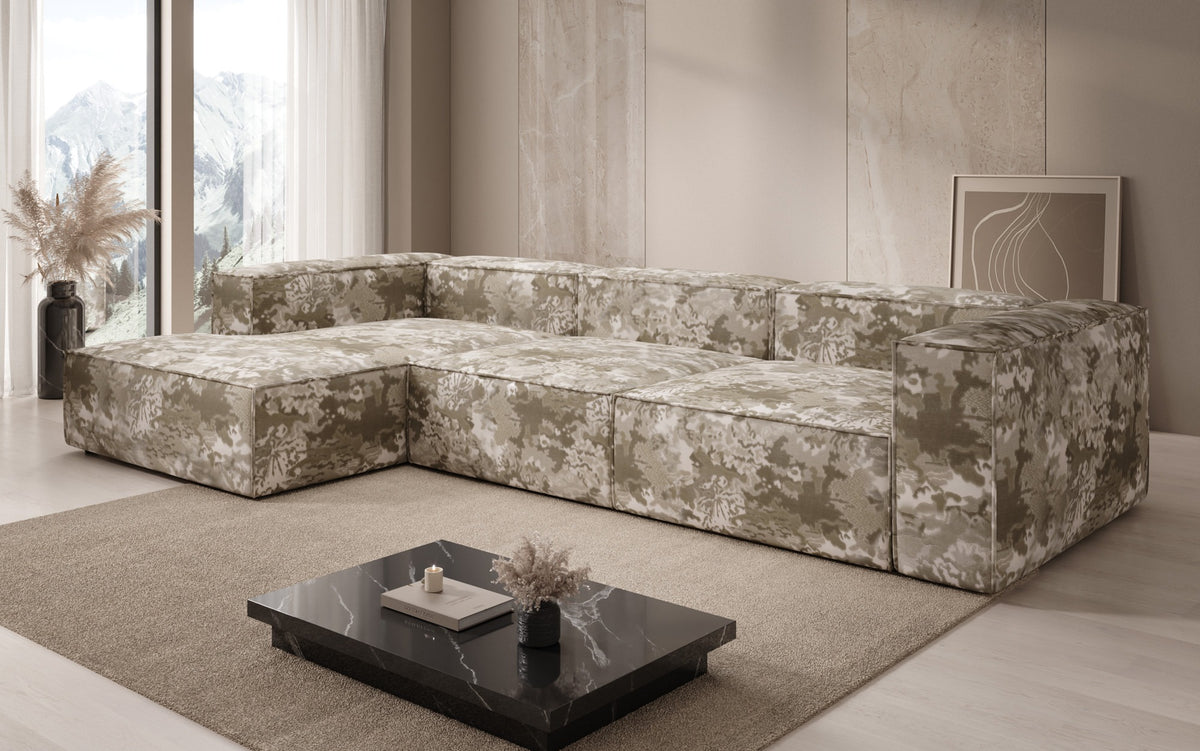 Designer corner sofa Lesley - jacquard with watercolor pattern