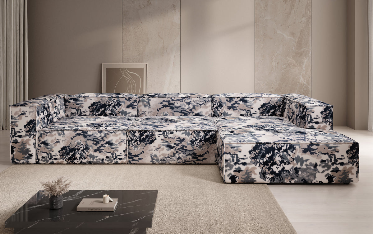 Designer corner sofa Lesley - jacquard with watercolor pattern
