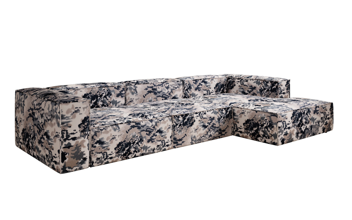 Designer corner sofa Lesley - jacquard with watercolor pattern