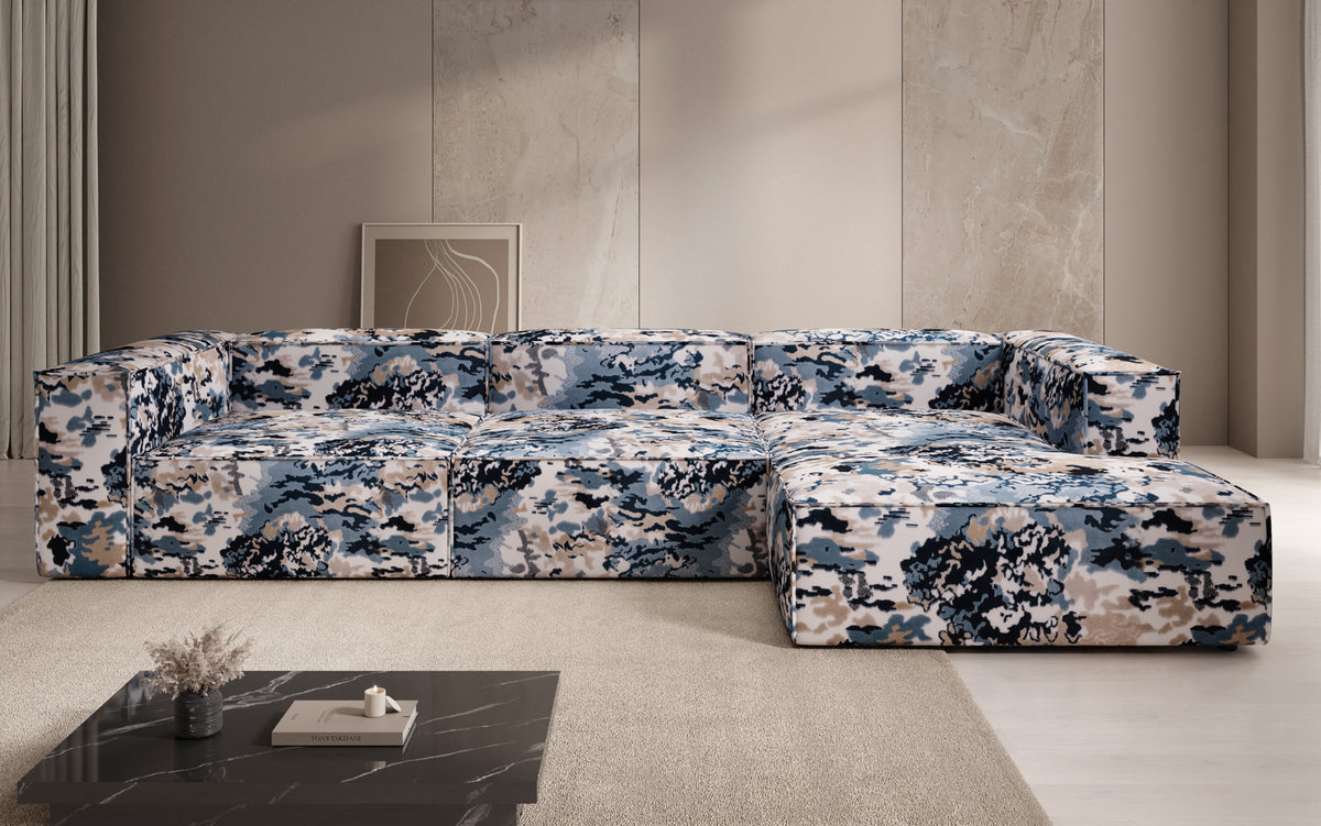 Designer corner sofa Lesley - jacquard with watercolor pattern