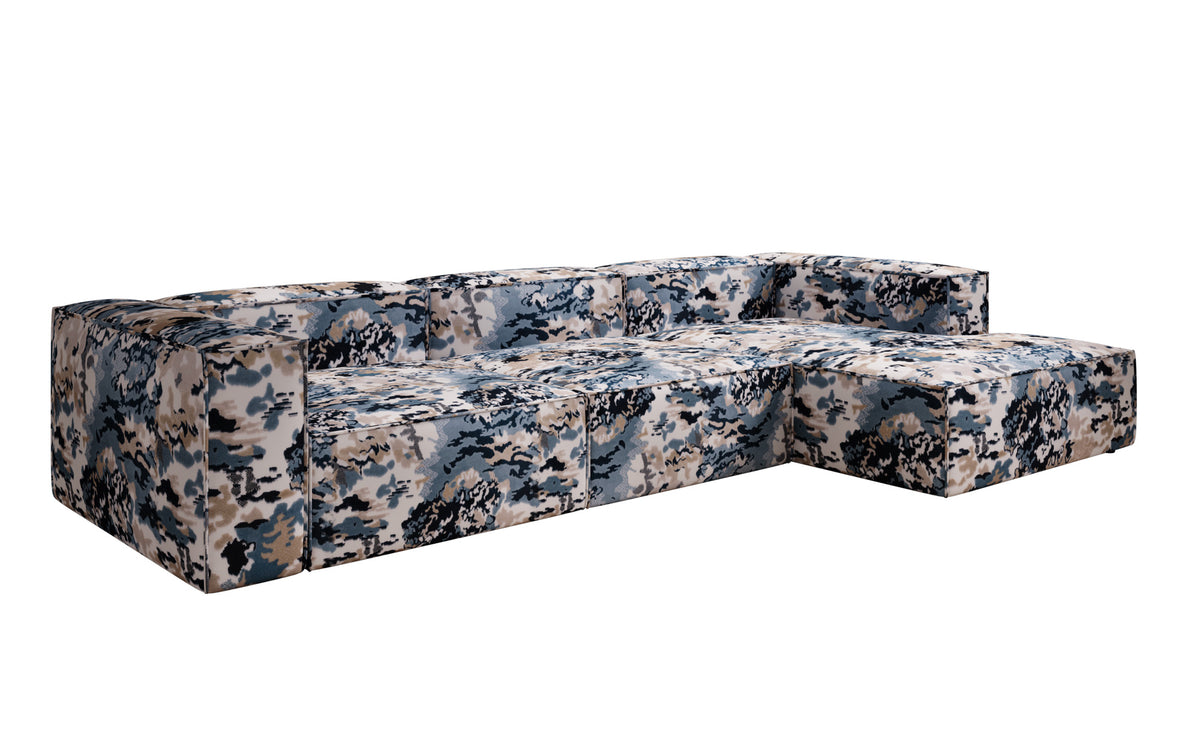 Designer corner sofa Lesley - jacquard with watercolor pattern