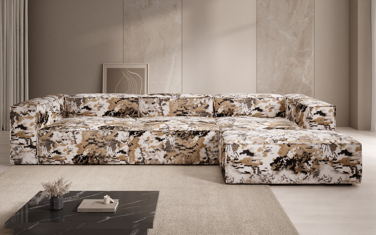 Designer corner sofa Lesley - jacquard with watercolor pattern