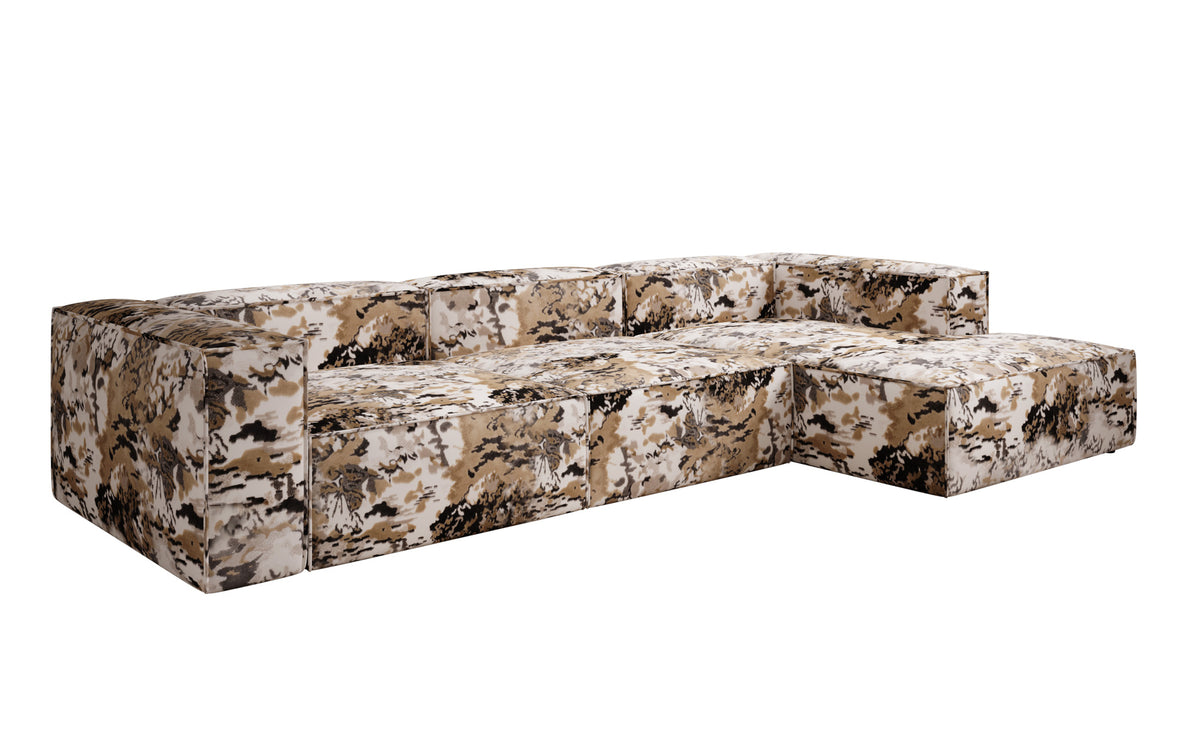 Designer corner sofa Lesley - jacquard with watercolor pattern