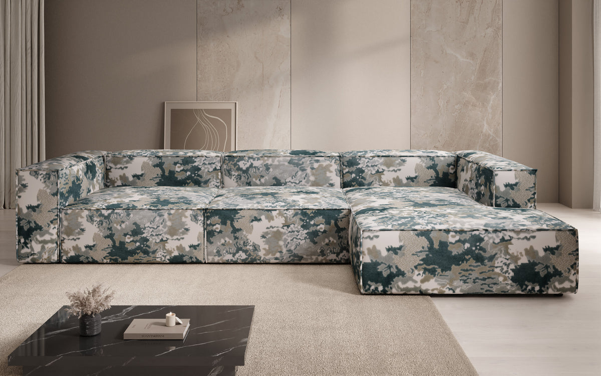 Designer corner sofa Lesley - jacquard with watercolor pattern