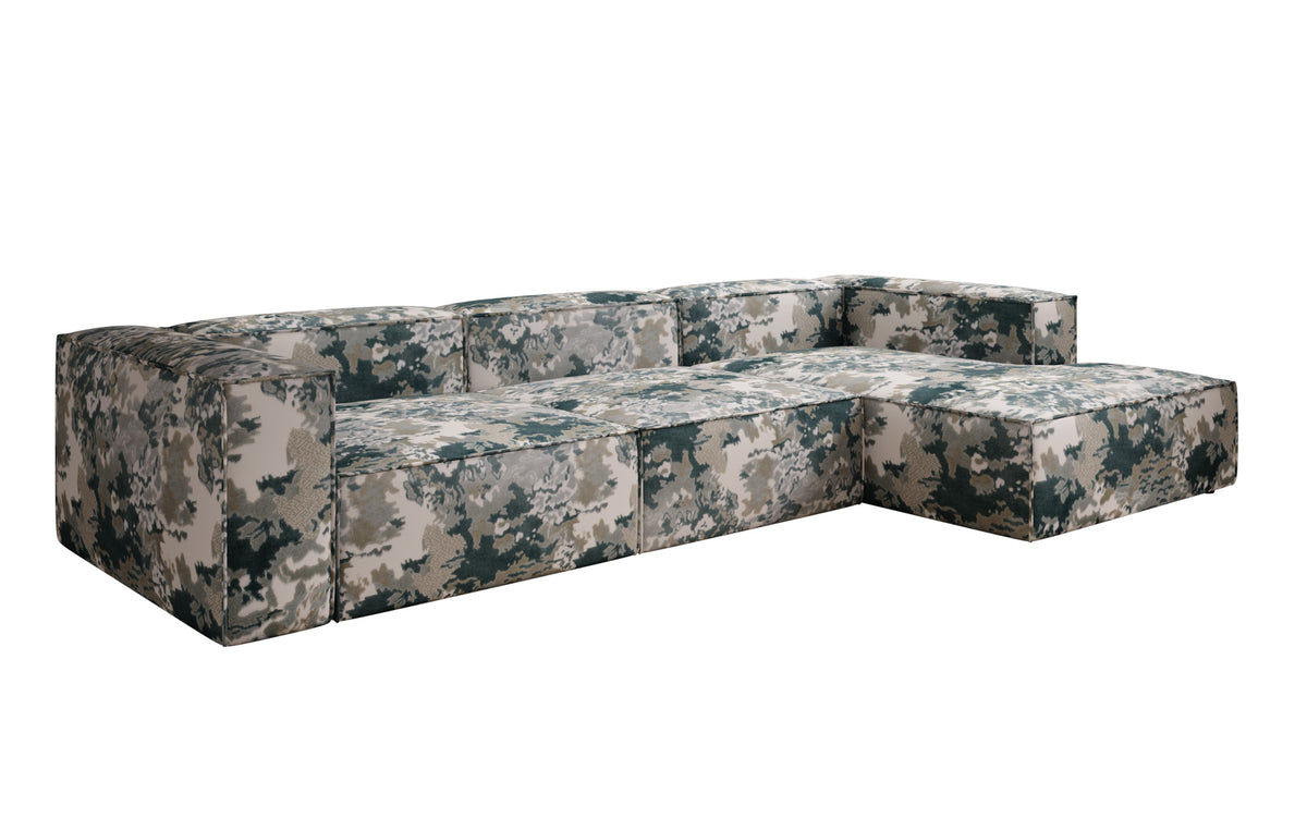 Designer corner sofa Lesley - jacquard with watercolor pattern