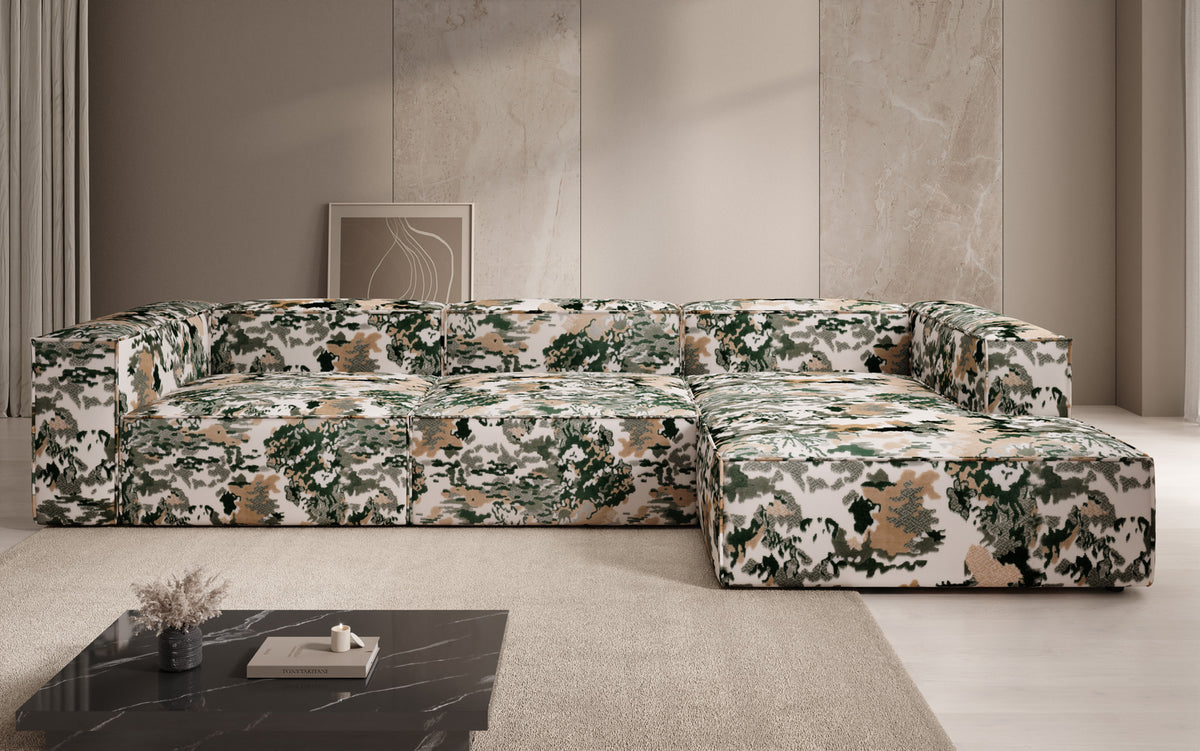 Designer corner sofa Lesley - jacquard with watercolor pattern